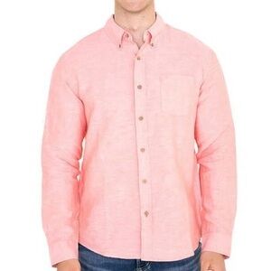 Weatherproof Men's Coastal Resortwear Pink Linen Blend Button-Down Shirt NWOT